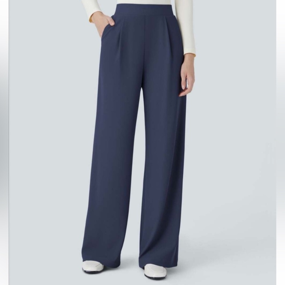 NWT Halara Flex High Waisted Body Sculpt Wide Leg Micro-Waffle Pants Indigo Sz S